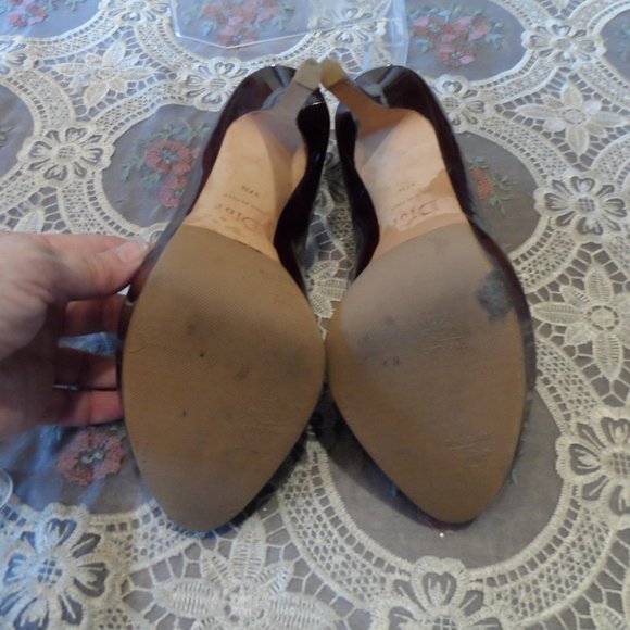 Christian Dior Dark Burgundy Patent Leather Peep Toe Pumps Size 7.5M - Picture 14 of 15